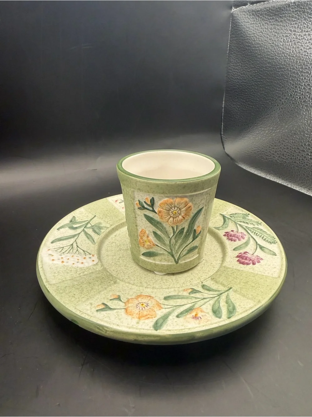 Yankee Candle Botanical Ceramic Plate & Votive Holder Set Floral Green